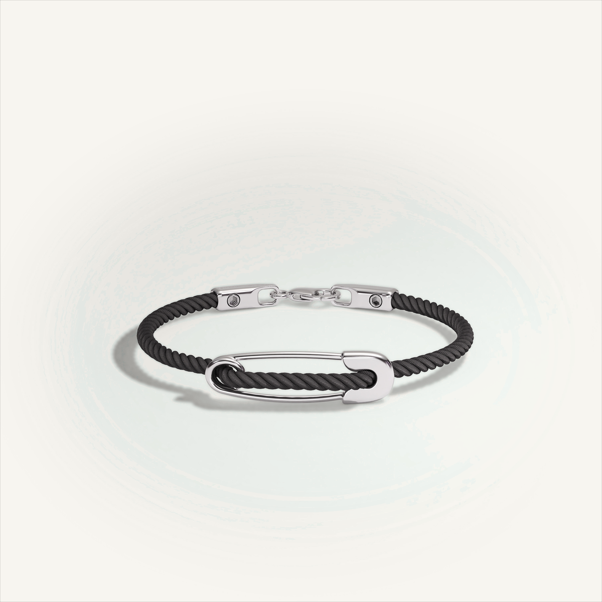 DEEP TEAL Rebel Pin Chord Bracelet — 18K White Gold · Polished, Black cord