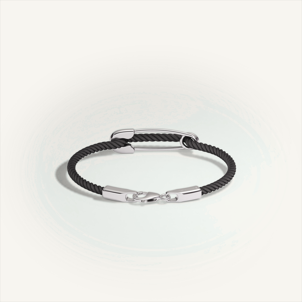 DEEP TEAL Rebel Pin Chord Bracelet — 18K White Gold · Polished, Black cord