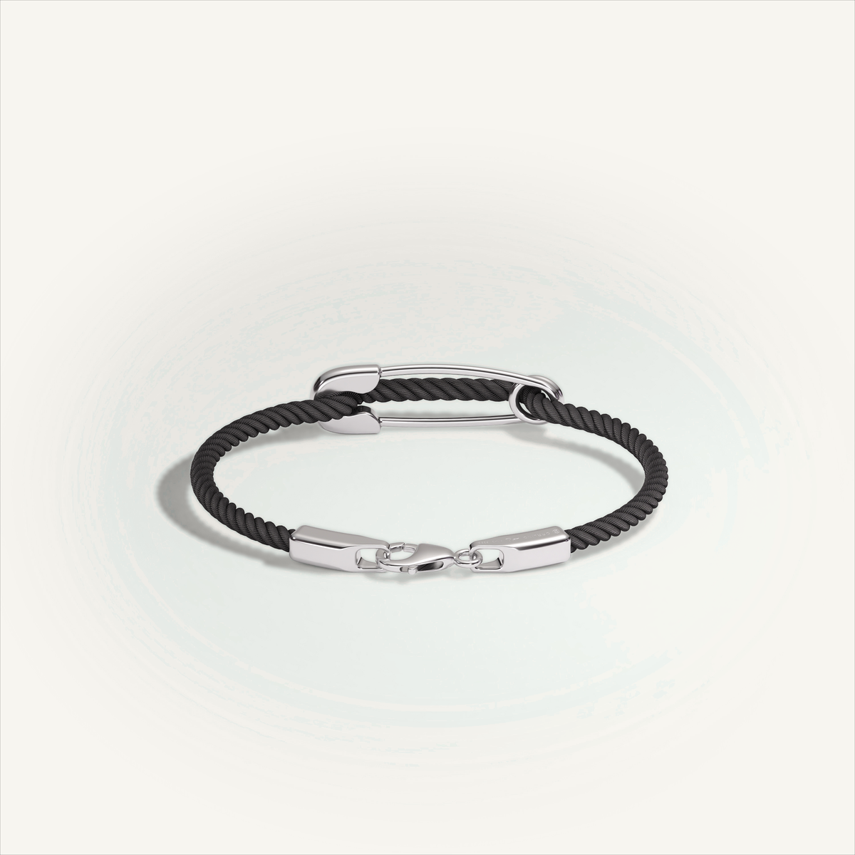 DEEP TEAL Rebel Pin Chord Bracelet — 18K White Gold · Polished, Black cord