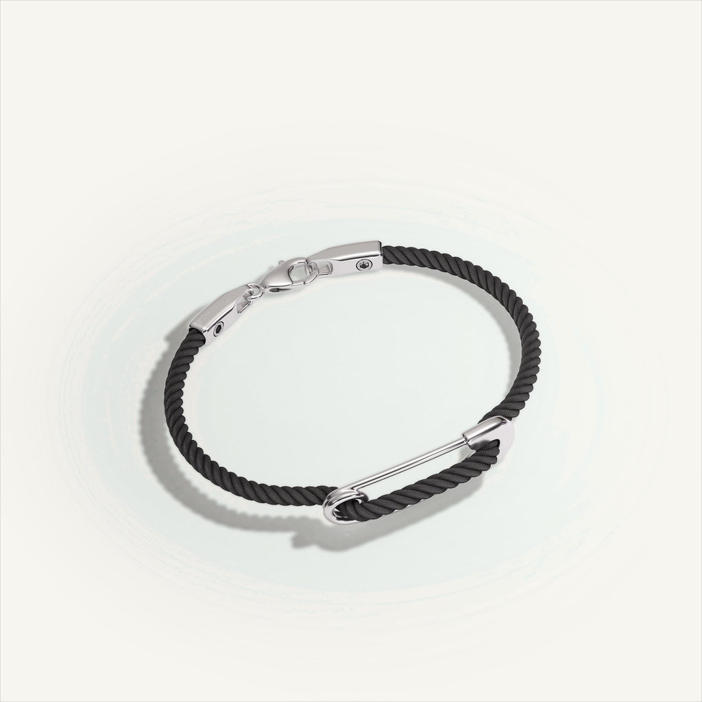 DEEP TEAL Rebel Pin Chord Bracelet — 18K White Gold · Polished, Black cord