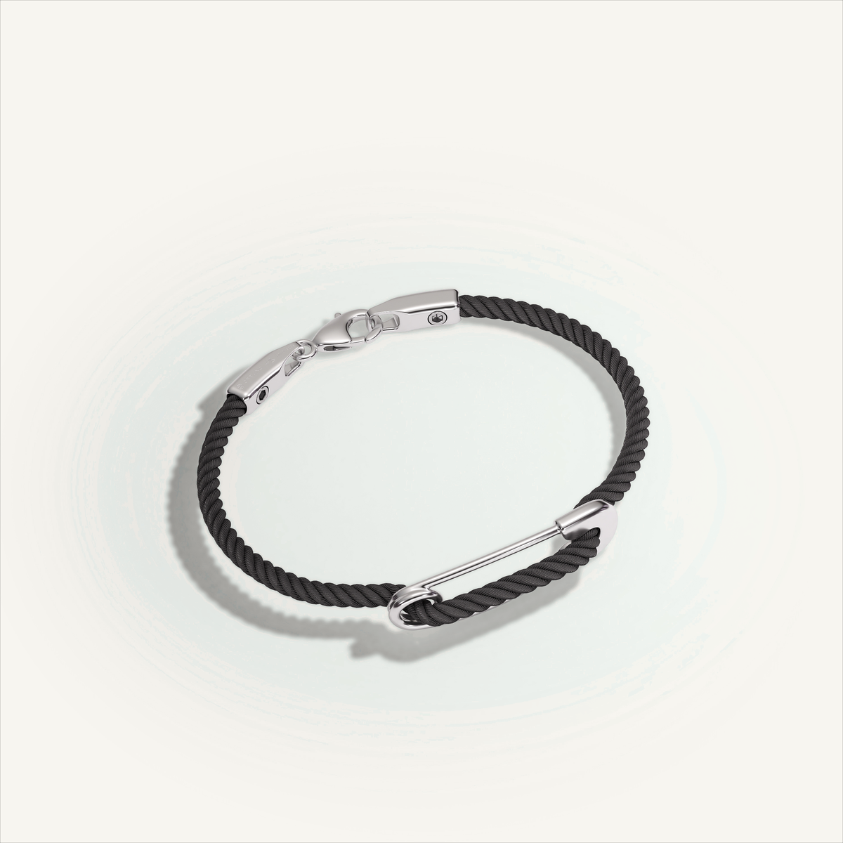 DEEP TEAL Rebel Pin Chord Bracelet — 18K White Gold · Polished, Black cord
