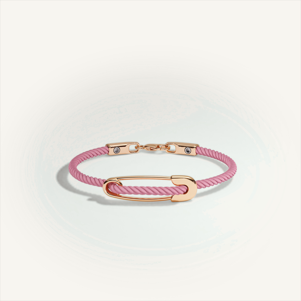 DEEP TEAL Rebel Pin Chord Bracelet — 18K Gold · Polished, Pink cord