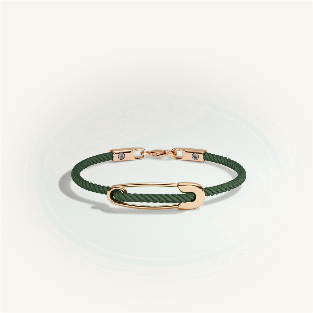 DEEP TEAL Rebel Pin Chord Bracelet — 18K Gold · Polished, Green cord