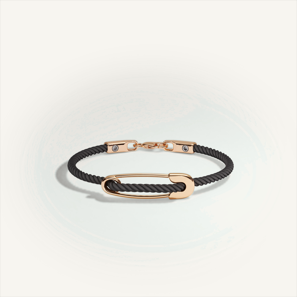 DEEP TEAL Rebel Pin Chord Bracelet — 18K Gold · Polished, Black cord