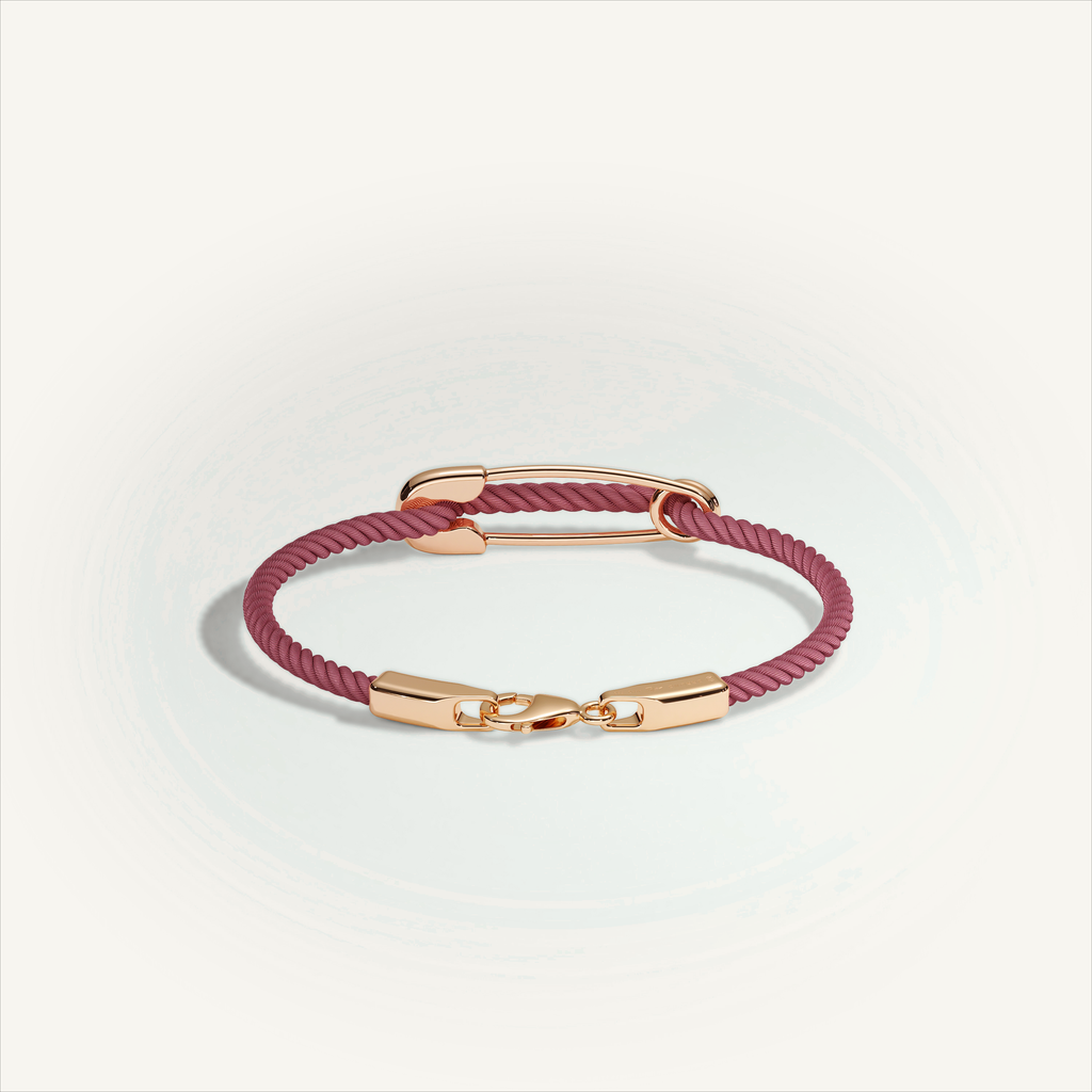 DEEP TEAL Rebel Pin Chord Bracelet — 18K Gold · Polished, Burgundy cord