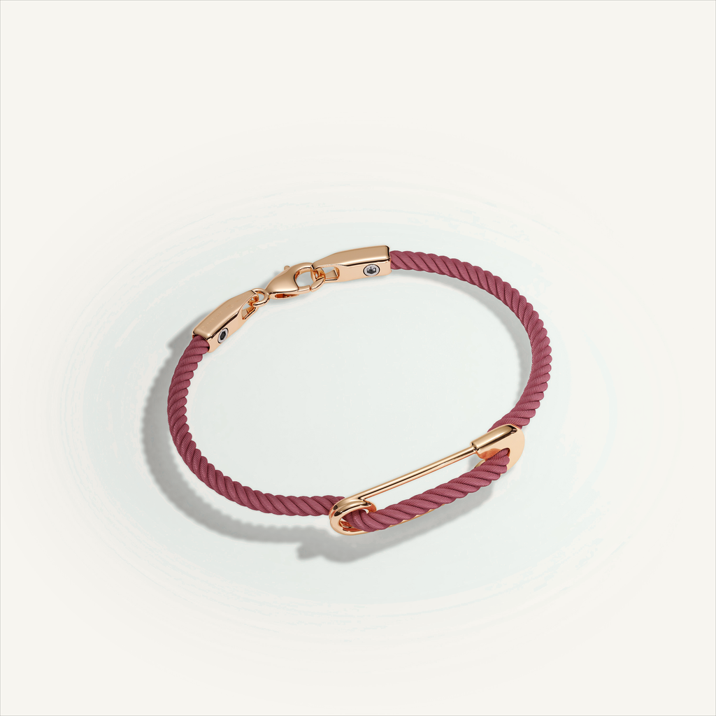 DEEP TEAL Rebel Pin Chord Bracelet — 18K Gold · Polished, Burgundy cord