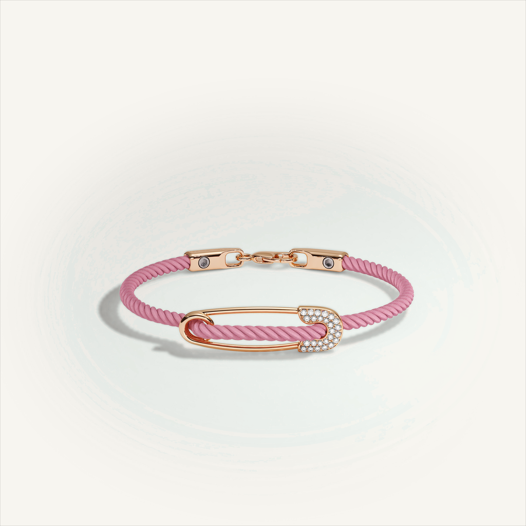 DEEP TEAL Rebel Pin Chord Bracelet — 18K Gold · Diamond Pavé, Pink cord