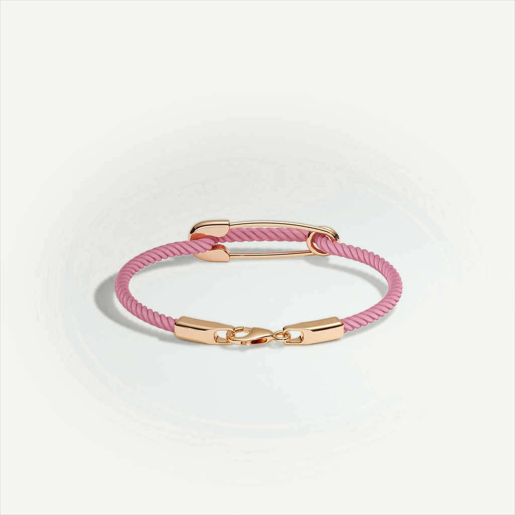DEEP TEAL Rebel Pin Chord Bracelet — 18K Gold · Diamond Pavé, Pink cord