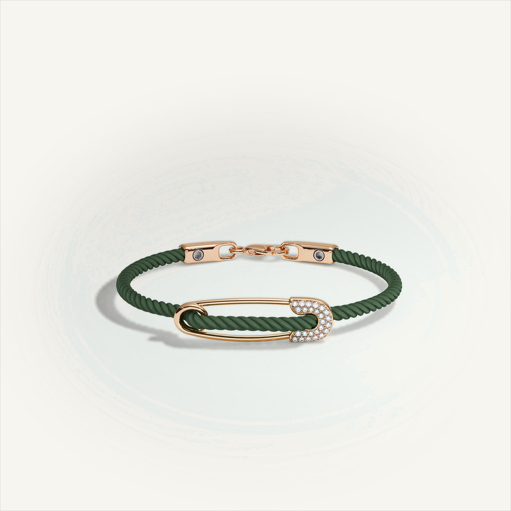 DEEP TEAL Rebel Pin Chord Bracelet — 18K Gold · Diamond Pavé, Green cord