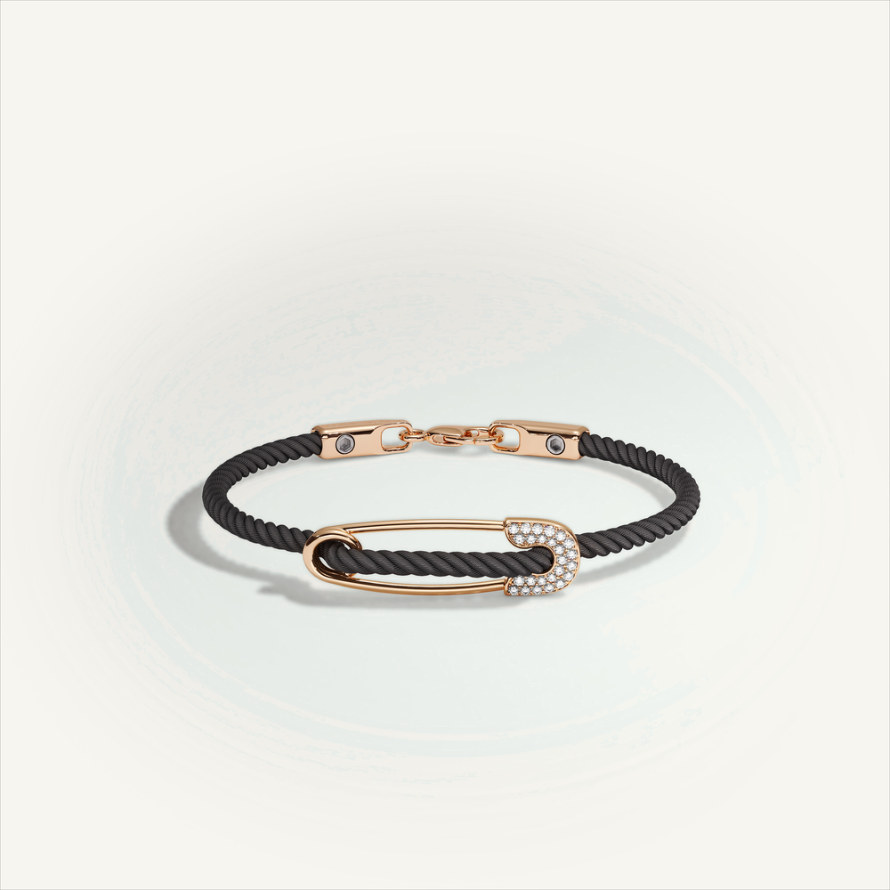 DEEP TEAL Rebel Pin Chord Bracelet — 18K Gold · Diamond Pavé, Black cord