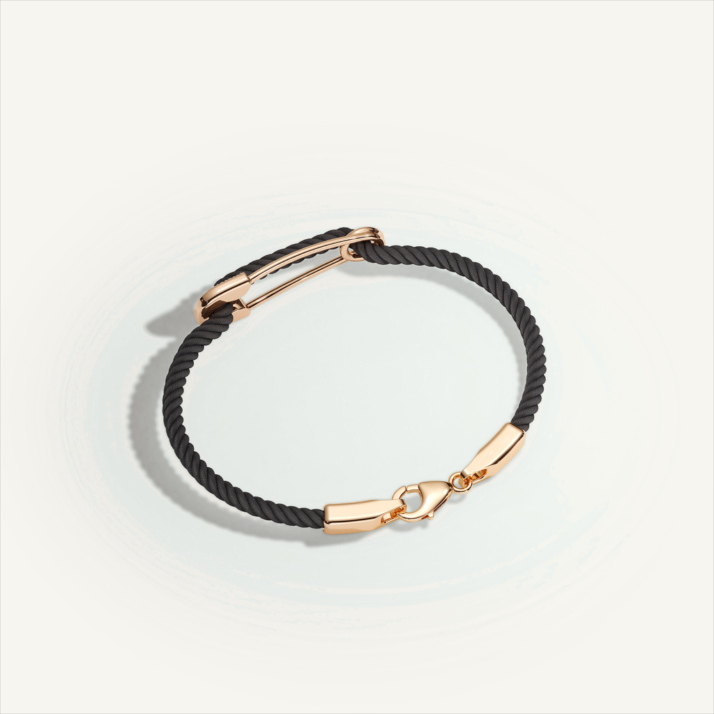 DEEP TEAL Rebel Pin Chord Bracelet — 18K Gold · Diamond Pavé, Black cord