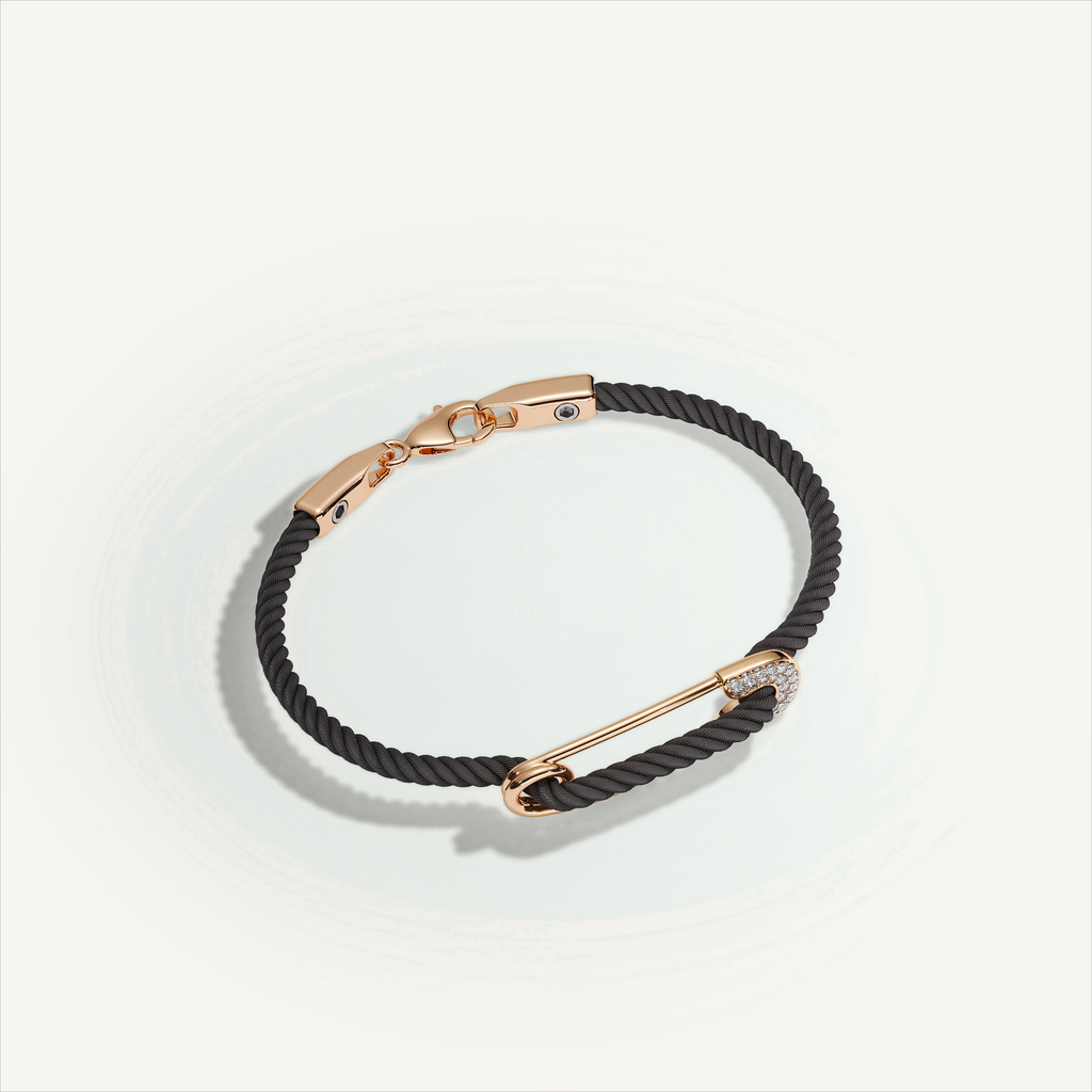 DEEP TEAL Rebel Pin Chord Bracelet — 18K Gold · Diamond Pavé, Black cord