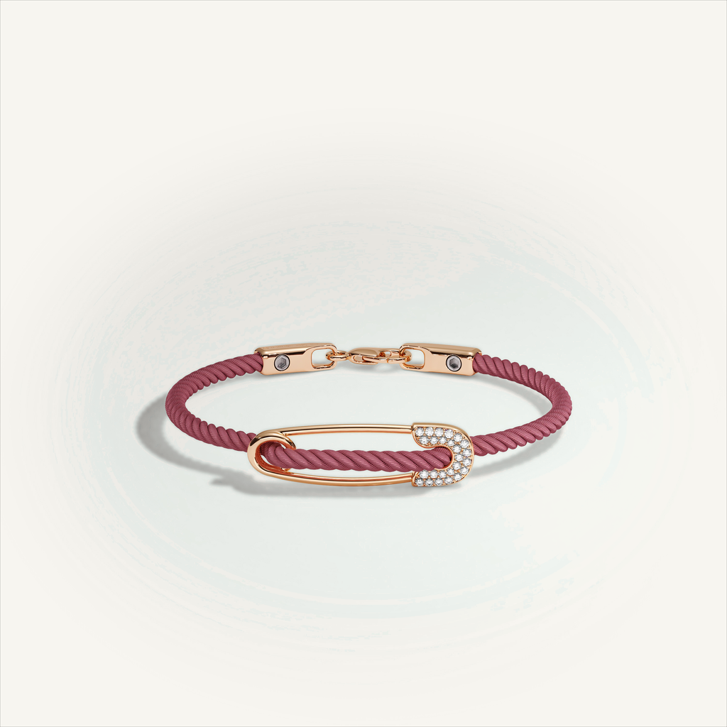 DEEP TEAL Rebel Pin Chord Bracelet — 18K Gold · Diamond Pavé, Burgundy cord