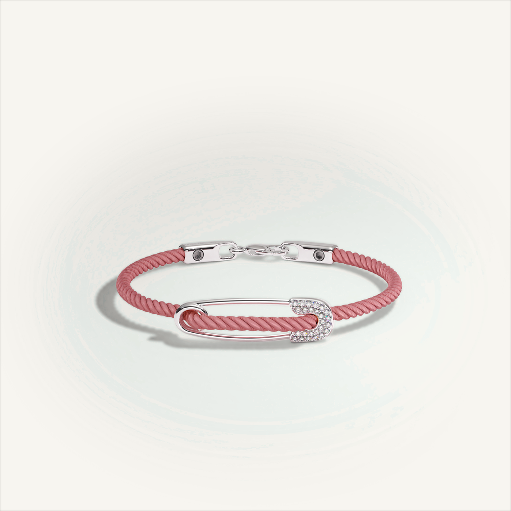 DEEP TEAL Rebel Pin Chord Bracelet — 18K White Gold · Diamond Pavé, Pink cord
