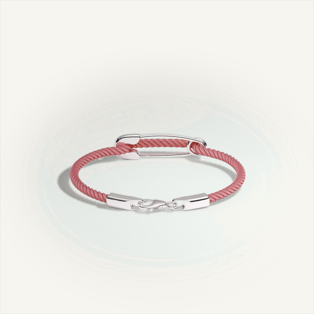 DEEP TEAL Rebel Pin Chord Bracelet — 18K White Gold · Diamond Pavé, Pink cord
