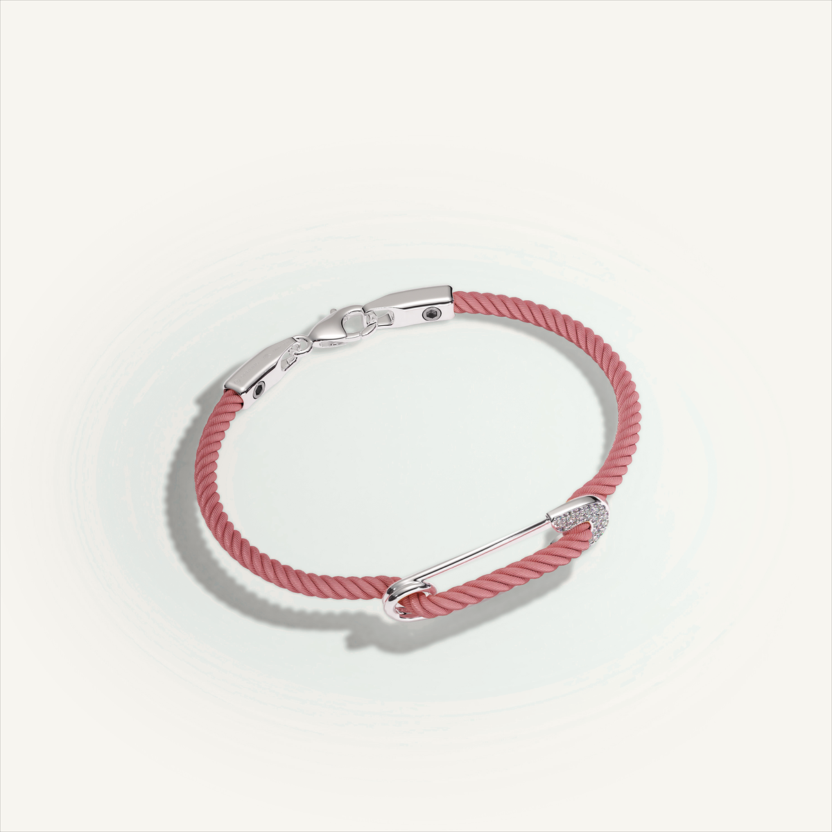 DEEP TEAL Rebel Pin Chord Bracelet — 18K White Gold · Diamond Pavé, Pink cord