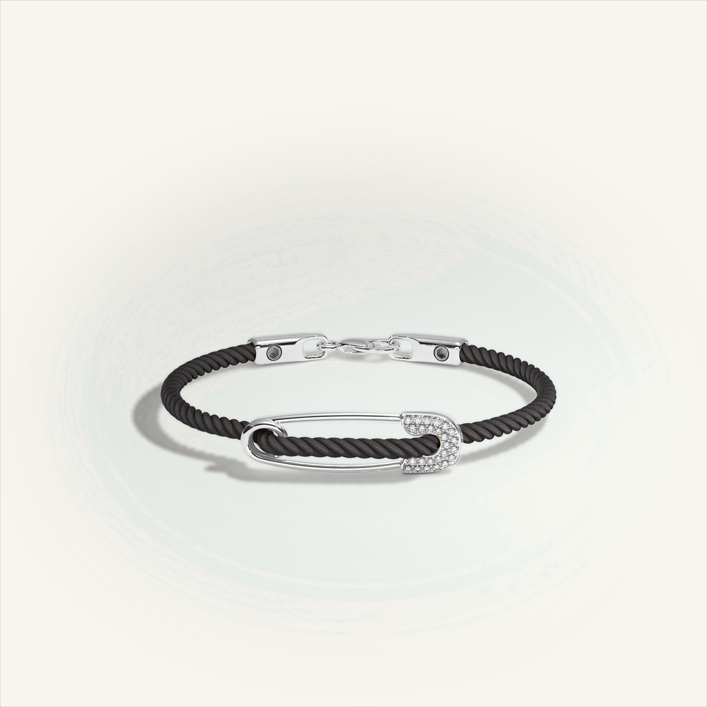 DEEP TEAL Rebel Pin Chord Bracelet — 18K White Gold · Diamond Pavé, Black cord