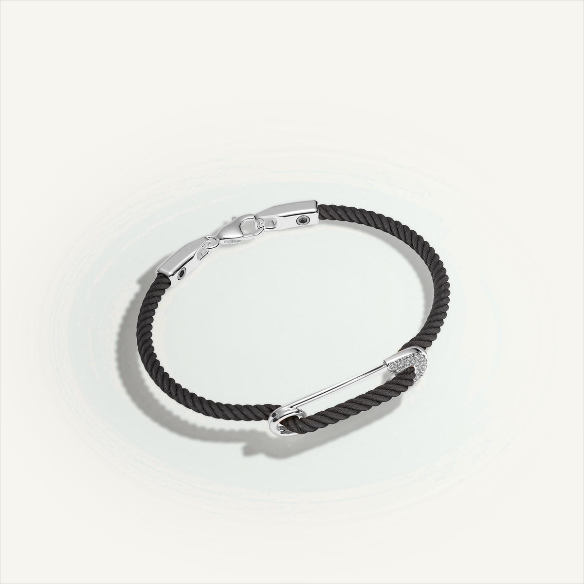 DEEP TEAL Rebel Pin Chord Bracelet — 18K White Gold · Diamond Pavé, Black cord