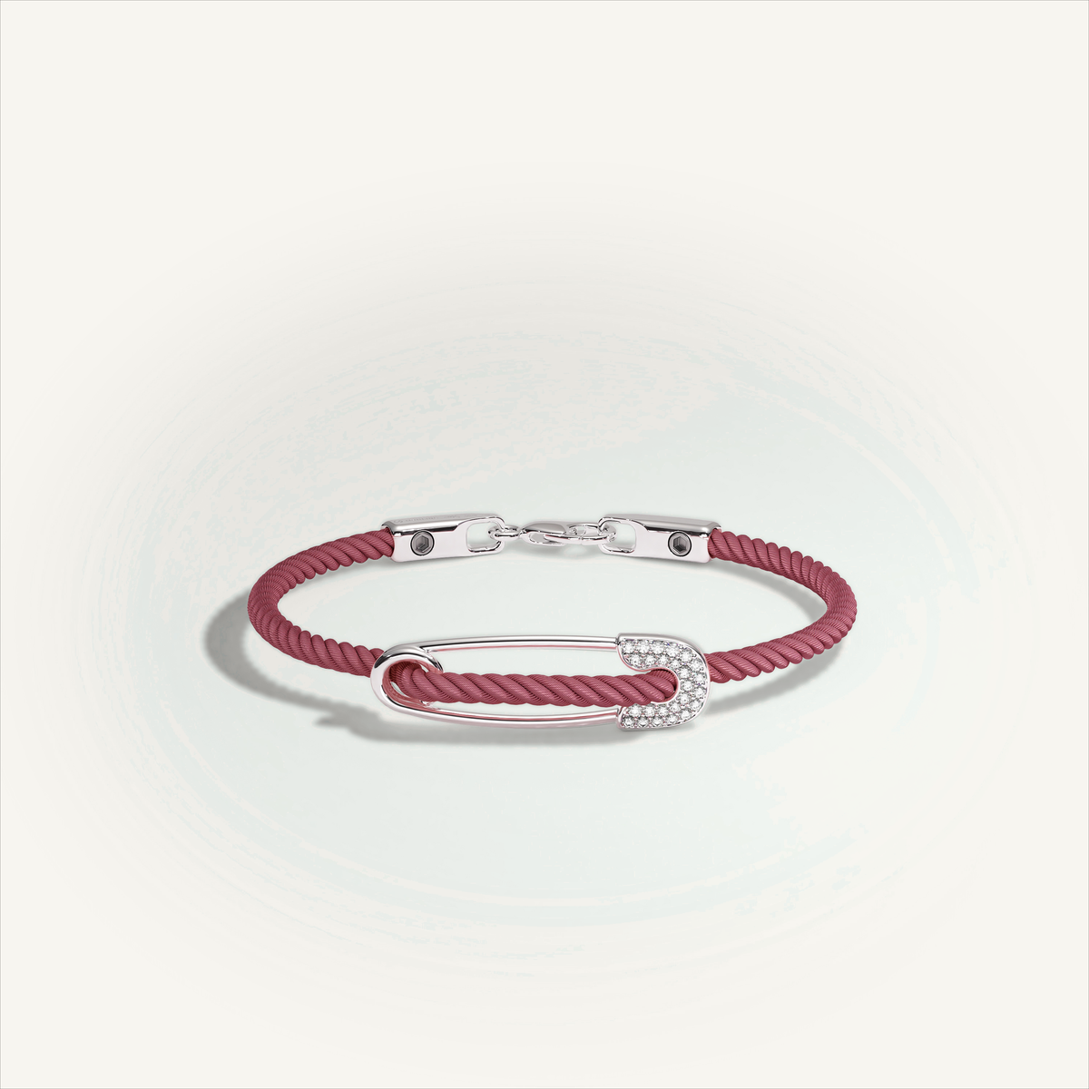 DEEP TEAL Rebel Pin Chord Bracelet — 18K White Gold · Diamond Pavé, Burgundy cord