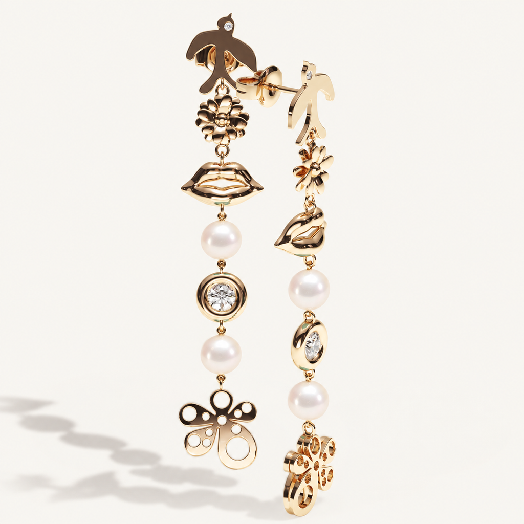 Rite of Spring Stud & Story – Akoya pearls – angle