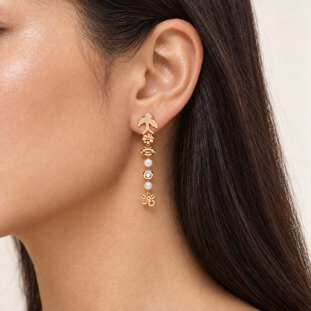Rite of Spring Stud & Story – Akoya pearls – on-model