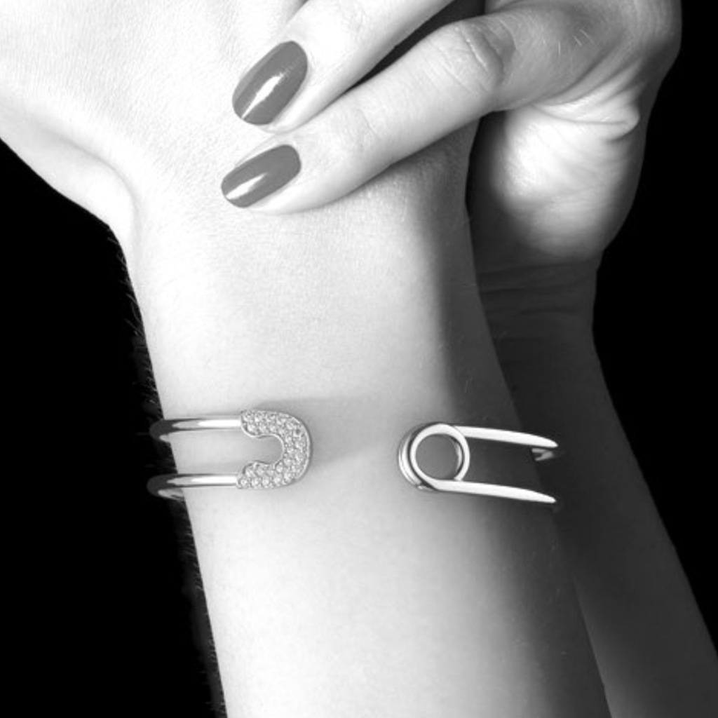 Safety Pin Bangle — worn on model