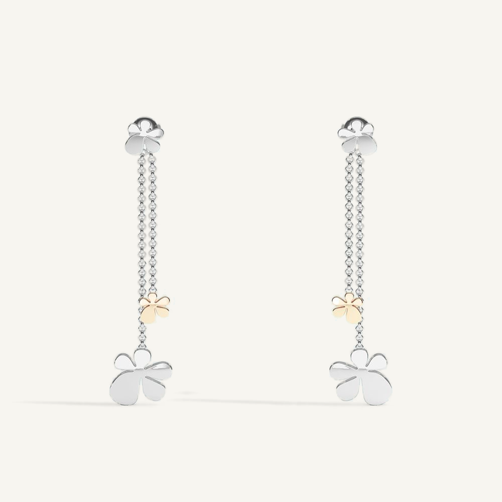 Gisela Multi Flower Ear Pendants – Silver & Red Gold