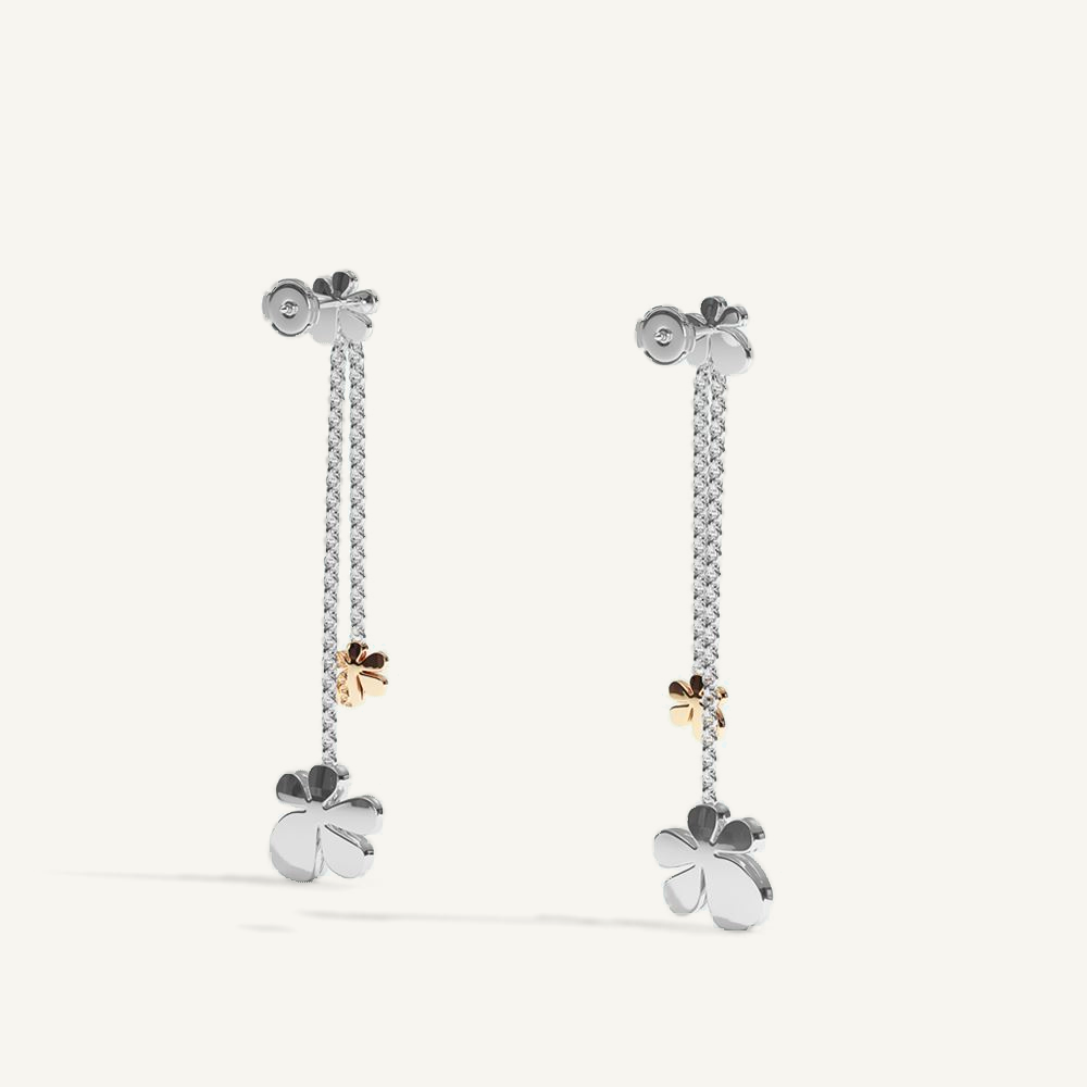 Gisela Multi Flower Ear Pendants – Silver & Red Gold