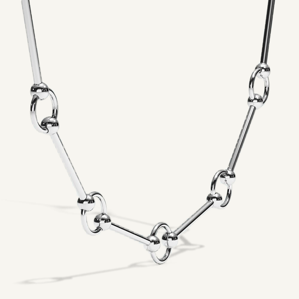 Barbelle Rod Link Silver Necklace