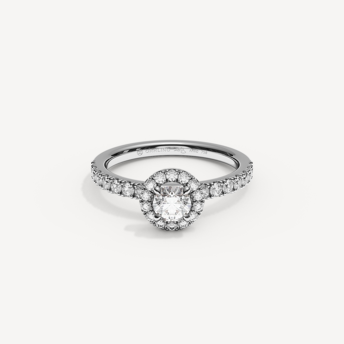 SOLAREBARI M22 halo with side diamonds, white gold, 0.50 ct centre, view 1.