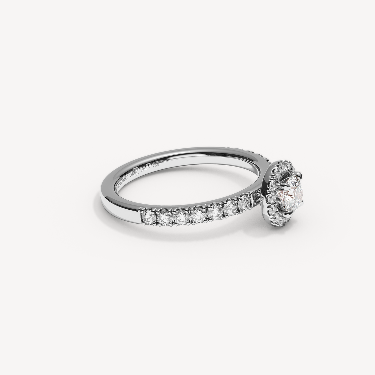 SOLAREBARI M22 halo with side diamonds, white gold, 0.50 ct centre, view 2.