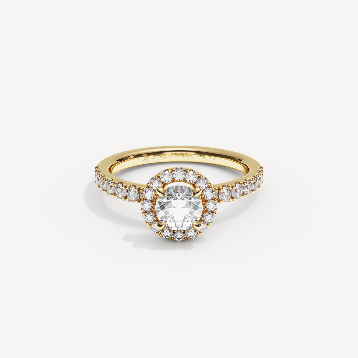 SOLAREBARI M22 halo with side diamonds, yellow gold, 0.70 ct centre, view 1.
