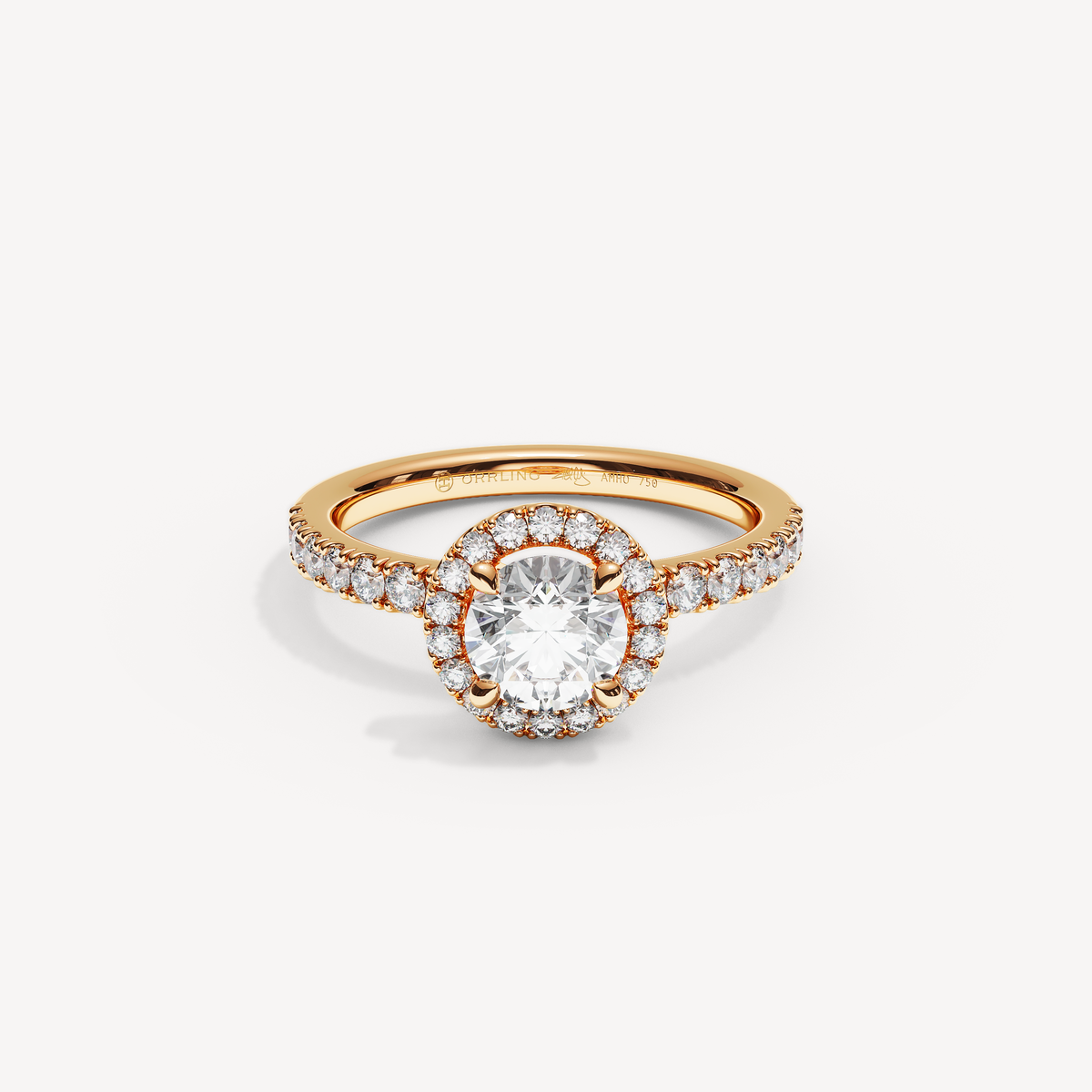 SOLAREBARI M22 halo with side diamonds, rose gold, 1.00 ct centre, view 1.