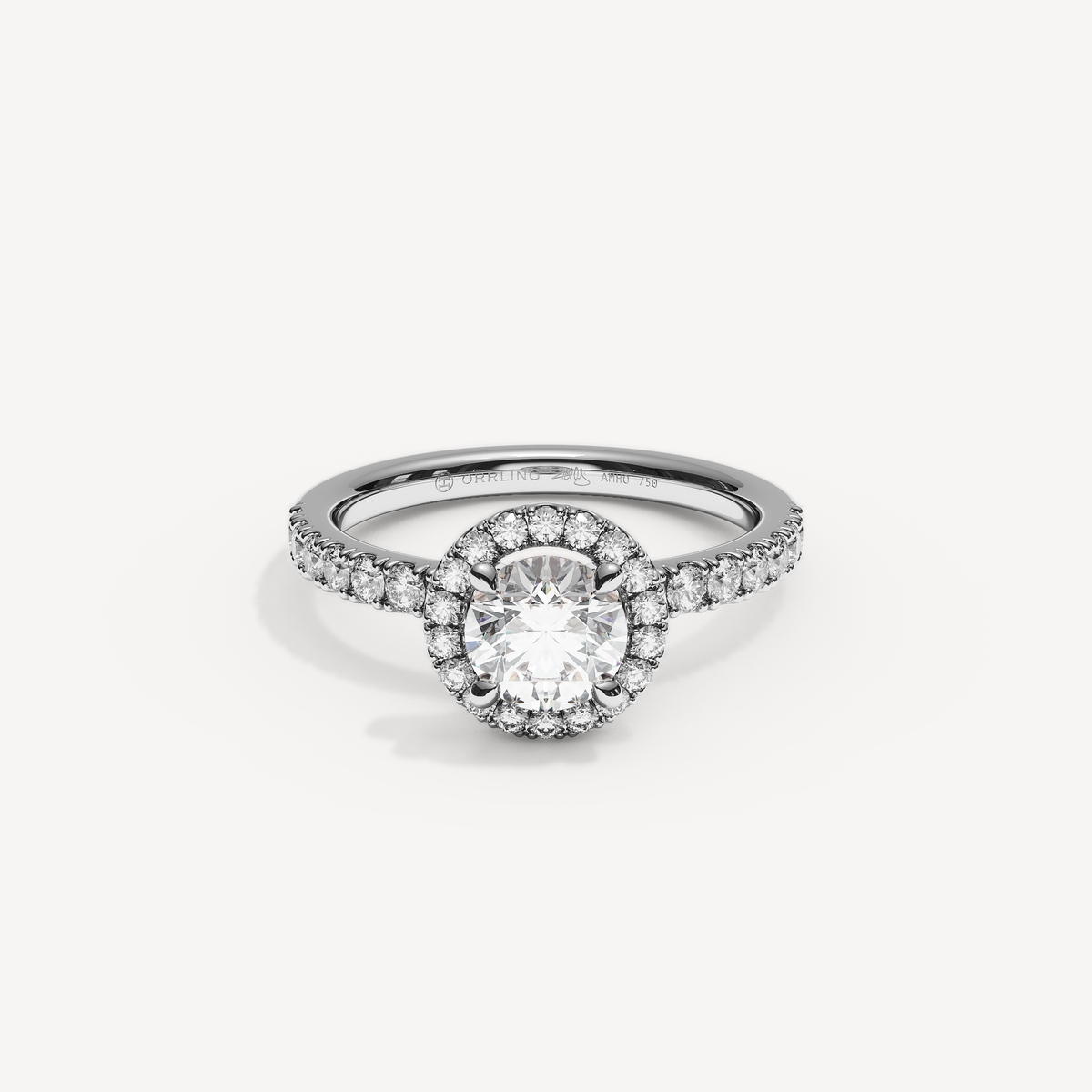 SOLAREBARI M22 halo with side diamonds, white gold, 1.00 ct centre, view 1.