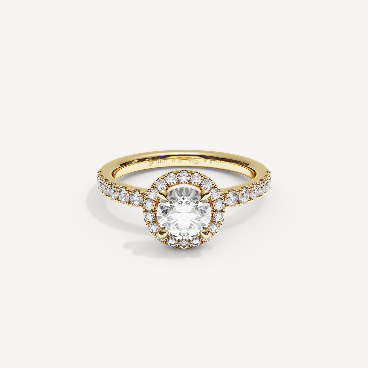 SOLAREBARI M22 halo with side diamonds, yellow gold, 1.00 ct centre, view 1.