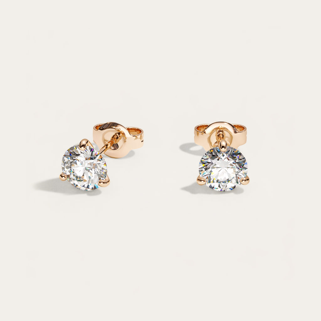 Truine diamond studs, Rose Gold, 1.20 ct per pair (0.60 ct per diamond), approx. 5.5 mm diameter. Proportional size illustration.